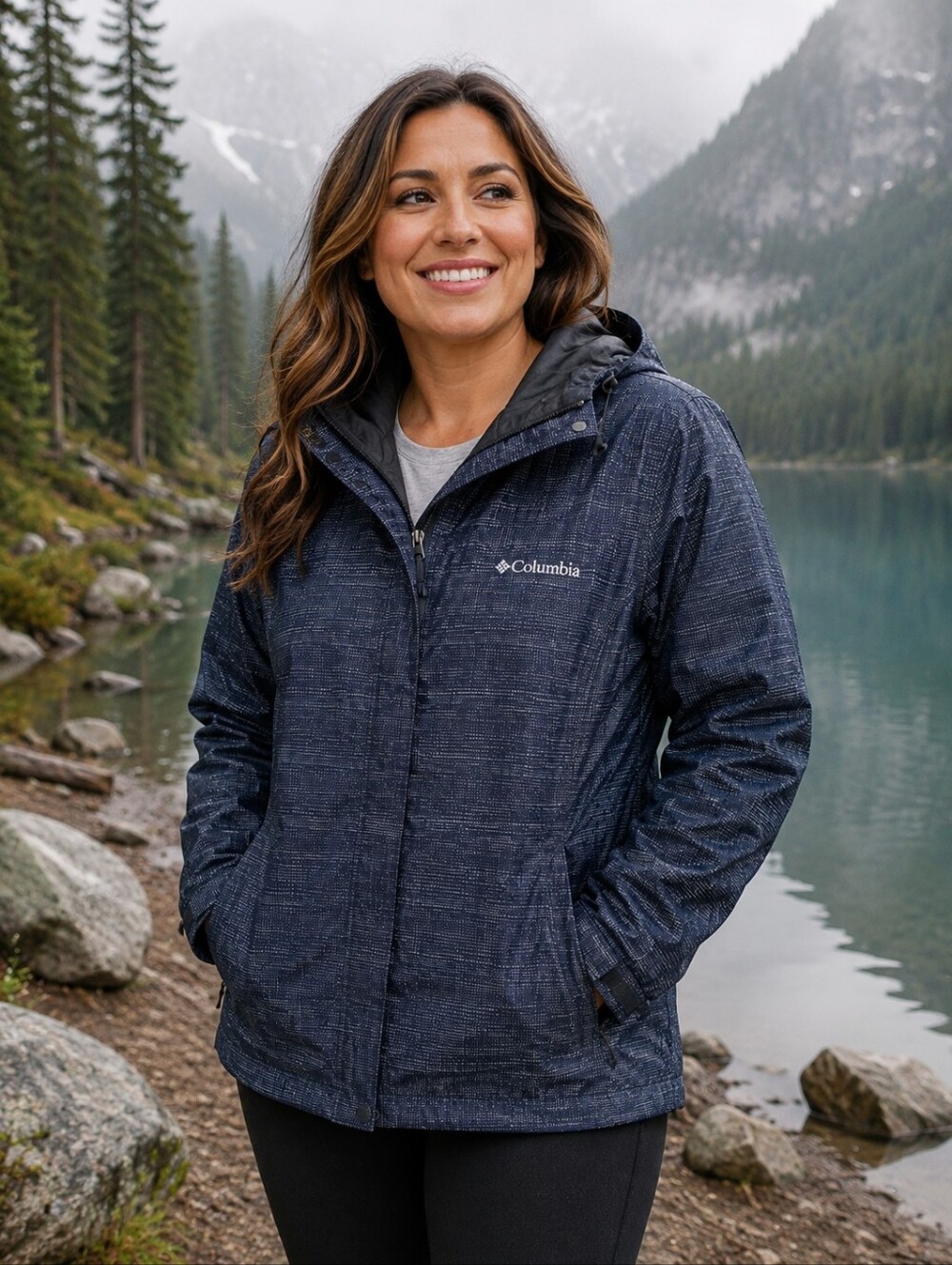 Columbia Omni-Tech Women’s Packable Waterproof Rain Jacket Hooded, Size XL